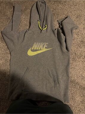Nike Heather Gray Hoodie with Neon Yellow Logo